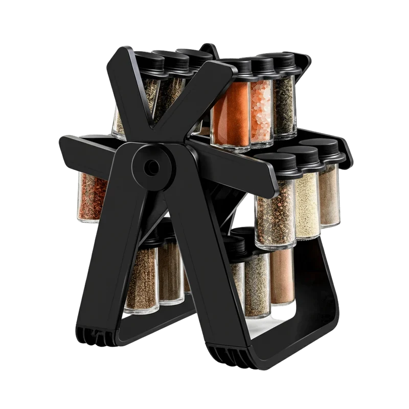 18 Jar Rotating Spice Rack showcasing organized spice jars in a stylish, space-saving design.