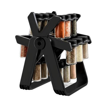 18 Jar Rotating Spice Rack showcasing organized spice jars in a stylish, space-saving design.